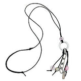 Kette Ring Aluminium hellgrau Perlen silberfarben rosa Kordel schwarz 80cm