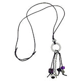 Kette Ring Aluminium hellgrau Perlen silberfarben lila Kordel lila 80cm