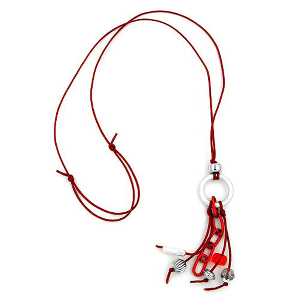 Kette, Ring hellgrau-silber, rot