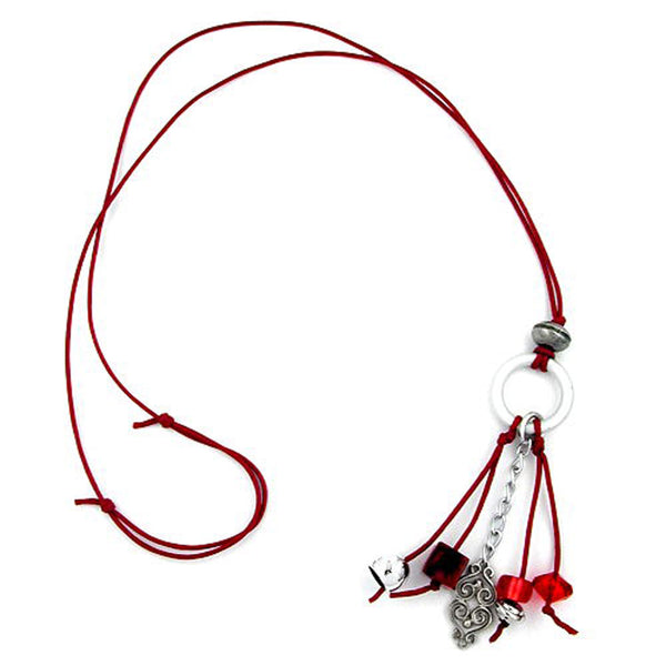 Kette, Ring hellgrau-silberfarben rot-silber