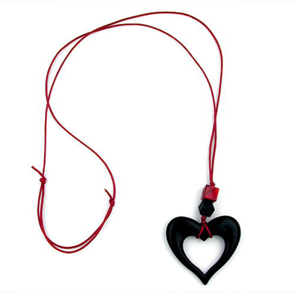 Kette, Herz schwarz, rot-marmoriert