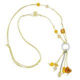 Kette Ring Aluminium silbergrau Perlen gelb Kordel gelb 90cm