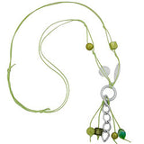 Kette Ring Aluminium silbergrau Perlen grün Kordel hellgrün 90cm