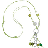 Kette Ring Aluminium silbergrau Perlen grün Kordel hellgrün 90cm