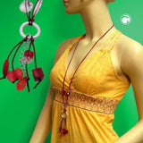 Kette, Ring silbergrau rot-transparent