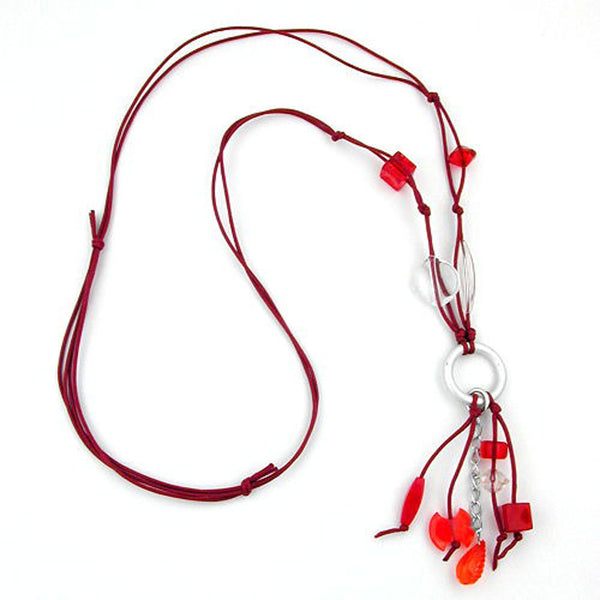 Kette, Ring silbergrau rot-transparent
