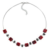 Kette Drahtkette Würfel rot-schwarz-marmoriert Kunststoffperlen 45cm