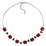 Kette Drahtkette Würfel rot-schwarz-marmoriert Kunststoffperlen 45cm