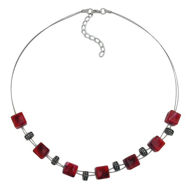 Kette Drahtkette Würfel rot-schwarz-marmoriert Kunststoffperlen 45cm