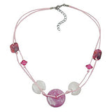 Kette 30x11mm Kunststoffperle Scheibe rosa-seidig weiß Kordel rosa 50cm