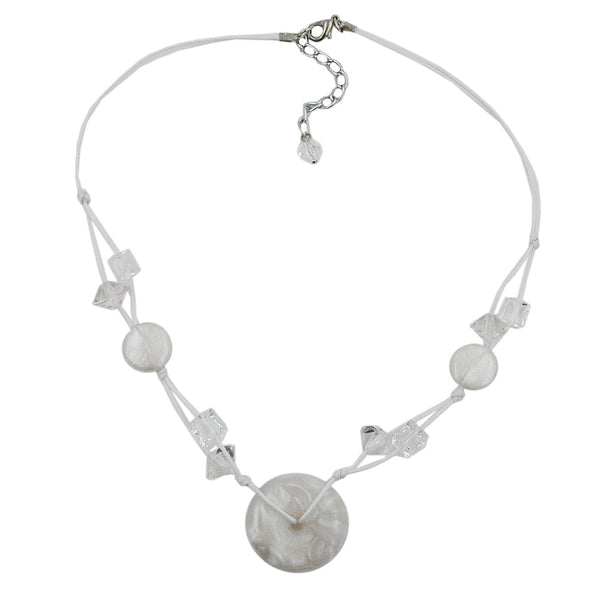 Kette 30x11mm Kunststoffperle Scheibe weiß-seidig glänzend Kordel weiß 48cm