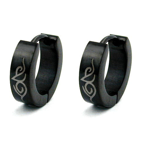 Creole, 13x4mm schwarz Tribal Edelstahl