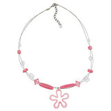 Kette Drahtkette mit Glas- und Kunststoffperlen rosa-transparent mit rosa Blume 45cm