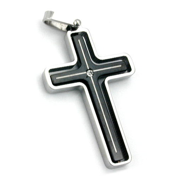Anhänger, Kreuz mit Zirkonia, Edelstahl