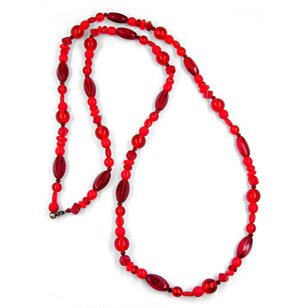 Kette, Glas rot-satt, rot-transparent