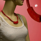 Kette 54x19mm Anhänger Rohr flach gebogen rot-koralle-marmoriert matt Kunststoff 45cm