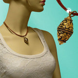 Kette, Olive altgold, Leder natur