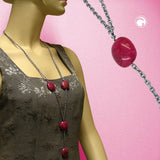 Kette Kunststoffperlen Nugget pink-gold-marmoriert Ankerkette Eloxal grau 100cm
