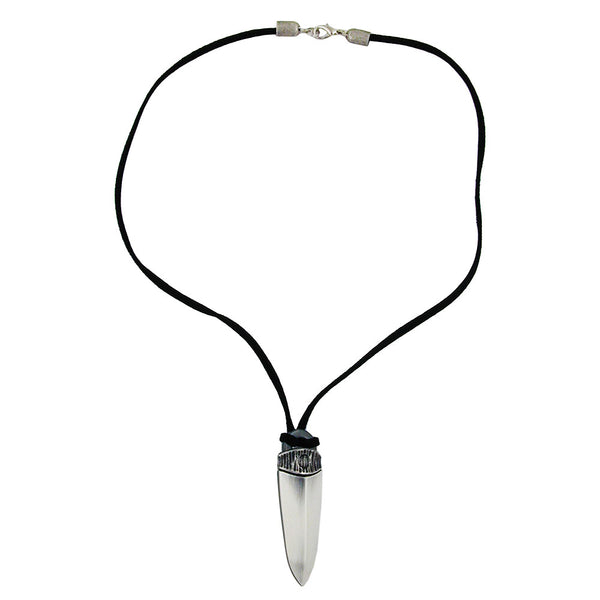 Kette 58x18mm Anhänger Kunststoff Spitze altsilberfarben Velourband schwarz 50cm