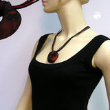 Kette, Amulett, rot-metallic silber