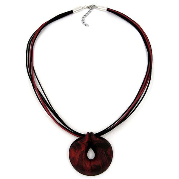 Kette, Amulett, rot-metallic silber