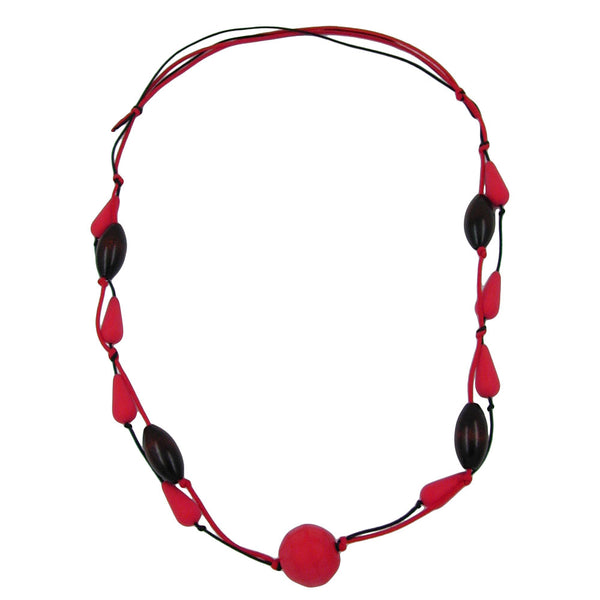 Kette, rot-schwarz, Perlen rot-braun