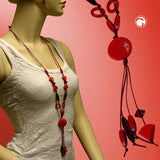 Kette, Scheibe rot, Perlen rot-ton