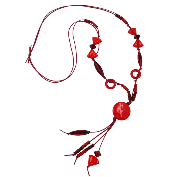 Kette, Scheibe rot, Perlen rot-ton