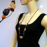 Kette, braun-beige, Holzperle braun