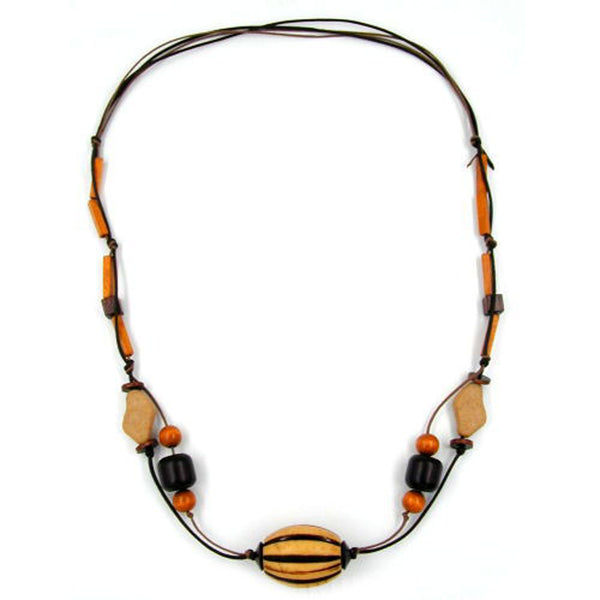 Kette, braun-beige, Holzperle braun