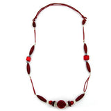 Kette, Rosettenperle rot, silber-matt