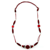 Kette, Rosettenperle rot, silber-matt
