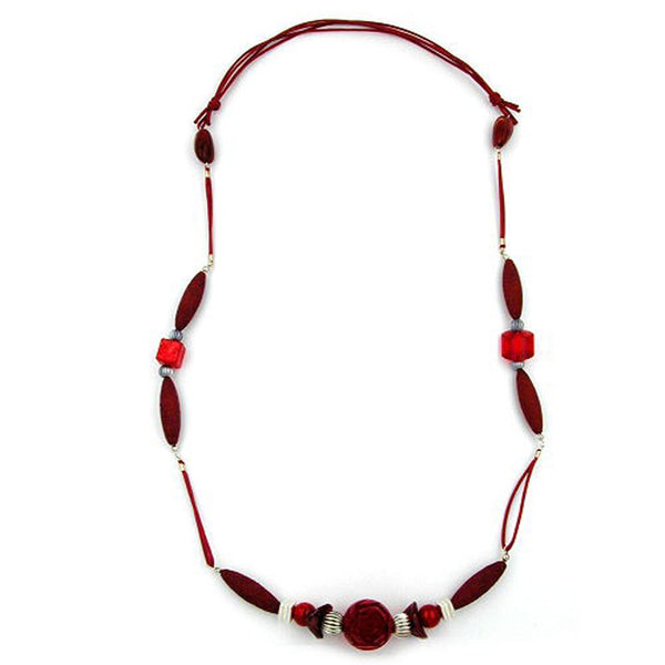 Kette, Rosettenperle rot, silber-matt