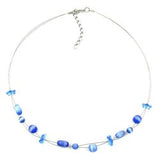 Kette, Glas, blau-transparent, Draht