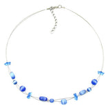 Kette, Glas, blau-transparent, Draht
