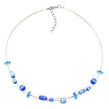 Kette, Glas, blau-transparent, Draht