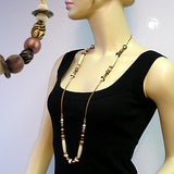 Kette, beige-braun-goldfarben, Kordel braun