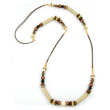 Kette, beige-braun-goldfarben, Kordel braun