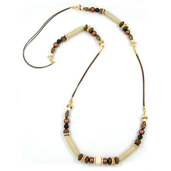 Kette, beige-braun-goldfarben, Kordel braun