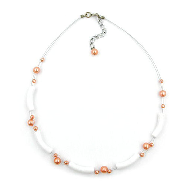 Kette, weiß-matt, Perle apricot
