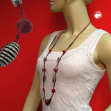 Kette, rot-marmoriert, altsilber