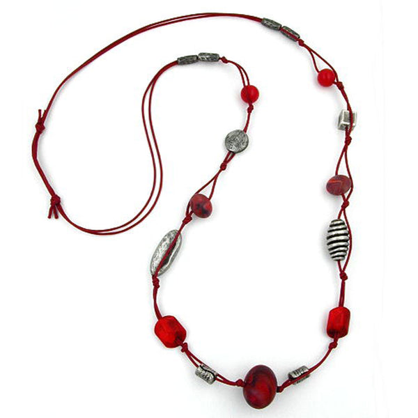 Kette, rot-marmoriert, altsilber