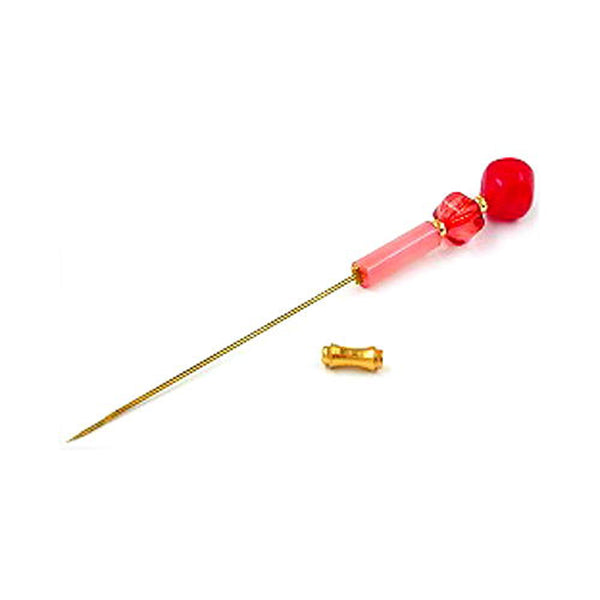 Hutnadel, rot-transparent-goldfarben