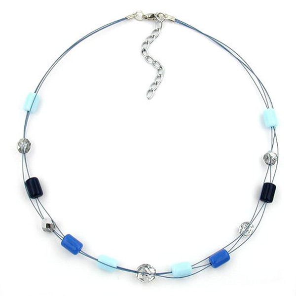 Kette, Glas blau-kristall, Draht