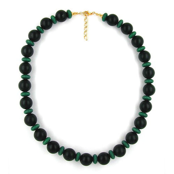 Kette, Perle 16 schwarz, Holz grün