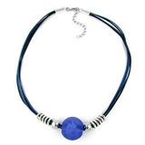 Kette, Perle blau-matt, Perle chrom