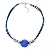 Kette, Perle blau-matt, Perle chrom