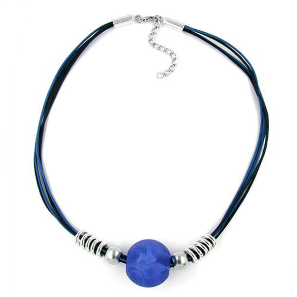 Kette, Perle blau-matt, Perle chrom