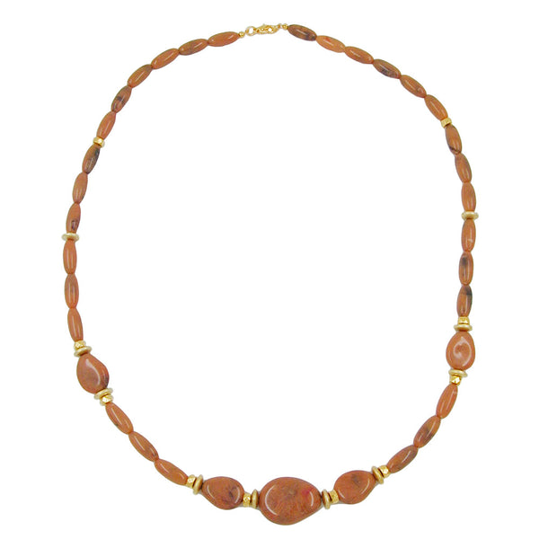 Kette, Perlen nougat-marmor, goldfarben