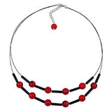 Kette Drahtkette 2-reihig rote Perlen und schwarze Röhrchen Kunststoffperlen 45cm
